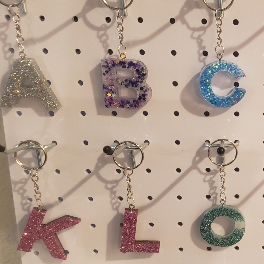 Handcrafted Resin letter keychains lot of 6